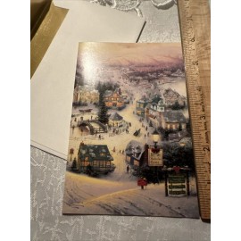 Vtg Unused Christmas Card Thomas Kinkade St Nicholas Circle Village W/Env
