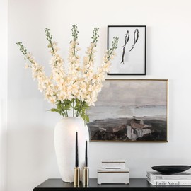 INSUNSIX Delphinium Artificial Flowers Champagne 5PCS 41.7'' Long Stem Larkspur Fake Flowers for Tall Vase Realistic Silk Flowers Faux Flowers Bulk for Wedding Home Decor Arrangements (Champagne)