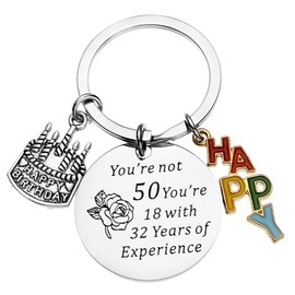 YALLNASL 50 Birthday Gift Keychain for Women 50th Birthday Gifts for Mom You're Not 50 You're 18 with 32 Years of Experience Keyrings for Women Friends 50 Year Old Birthday Gifts