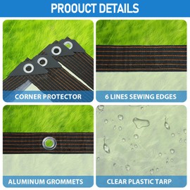 Clear Tarp, 10×12FT Plastic Tarps Heavy Duty Waterproof with Grommets, Rain Cover for Patio, Porch, Greenhouse, Chicken Coop Outside