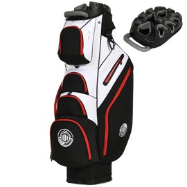 Shopsource Golf Bag, 14 Way Top Golf Cart Bag with Full-Length Dividers, Cart Golf Bag for Men Women, Golf Club Bags with Ergonomic Padded Strap, Zippered Pockets, Rain Hood Black Red and White