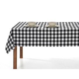 LAN&LAN - Rectangular Checked Tablecloth Washable Excellent for Indoor and Outdoor Use Ideal Tablecloths for Picnics and Outdoor Gatherings (140 x 220 cm, Black)