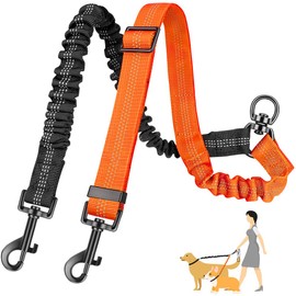 Eyein Double Dog Lead No Tangle, 360° Swivel Rotation Dual Dog Lead for Walking 2 Dogs, Adjustable Reflective Shock Absorbing Splitter Leash for Training, Small, Medium & Large Dogs(black&orange,m)