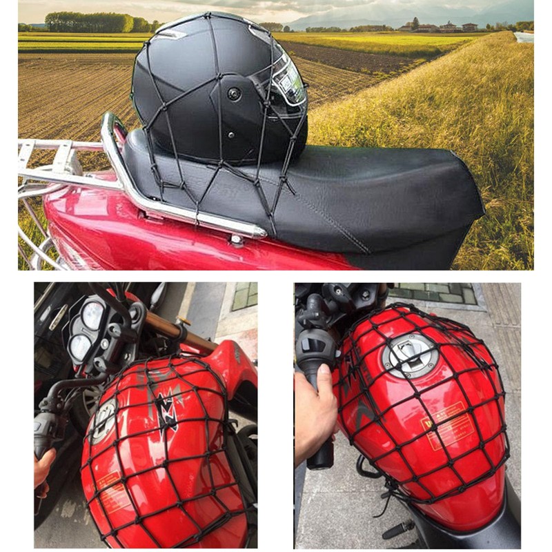 バイクネット ツーリングネット 30cmX30cm フック付き 固定紐 カーゴネット ラゲッジネット 伸縮調整 荷物固定 簡単な取り扱い
