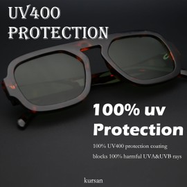 Kursan Square Aviator Sunglasses for Women Men 70s Retro Style Sun Glasses Shades UV400 Protection (Bright Black/Orange + Tortoise/Brown)