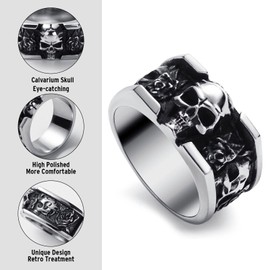 WESTMIAJW Skull Rings for Men Stainless Steel Gothic Rose Flower Skull Ring Jewellery Size Y