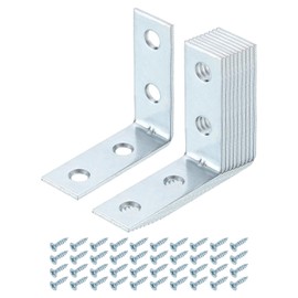 sourcing map 20 Pcs L Corner Bracket Corner Brace Metal Joint Right Angle Brackets Fastener with Screws for Wood Shelves, Silver, 1.58"x0.59"x1.58"