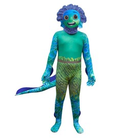 Lito Angels Sea Monster Luca Costume for Kids Boys Party Outfits Dress Up Age 8-9 Years, D - Jumpsuit with Tail and Head Mask