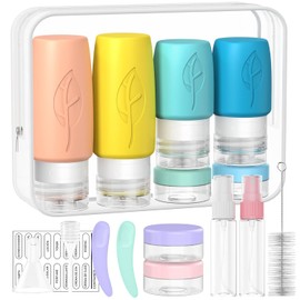 16 Piezas de Botellas de Viaje de Silicona, Contenedor de Tamaño de Viaje de 3 Oz Aprobado Por la Tsa, Sin Bpa, A Prueba de Fugas, Comprimible, Accesorios de Viaje Recargables (Color Cálido-17 PCS)