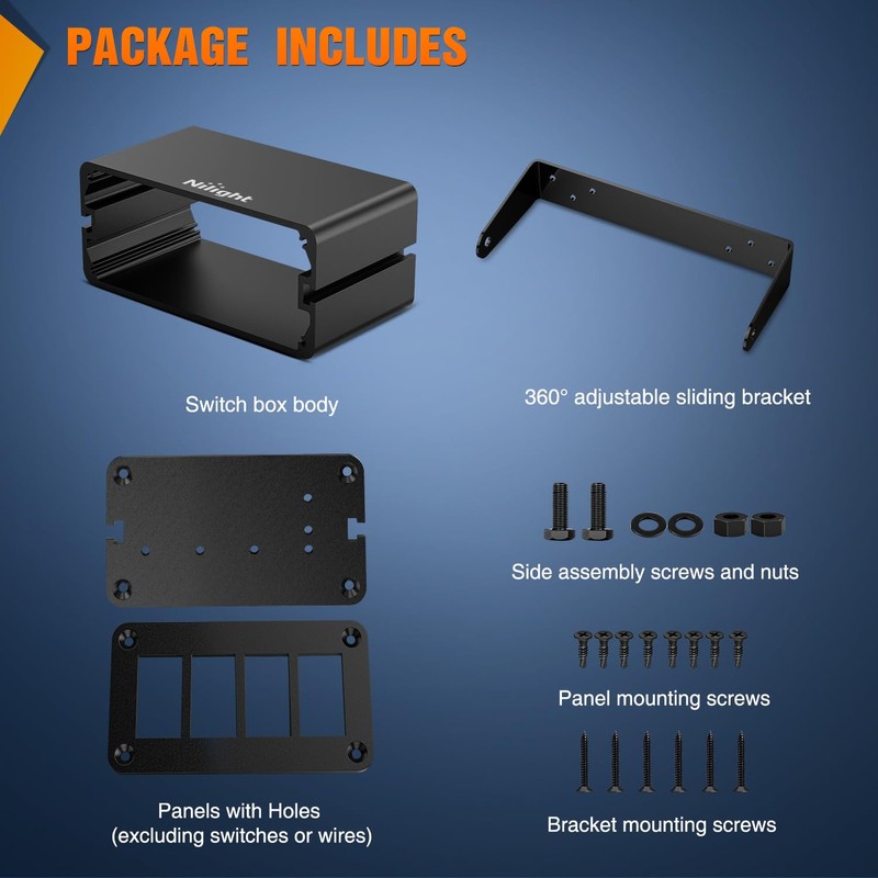 Nilight 4 Gang Rocker Switch Box 4 Holes Panel Detachable