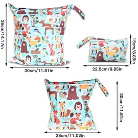 ABirdon Pack of 3 Wetbag Nursery Wet Bag Nappy Bags Zip Waterproof Washable Wetbag Organiser for Toddler Nappies Travel Gym Beach Pool, D-zoo, travel bag