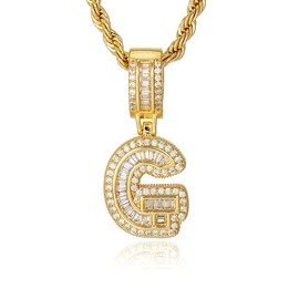 Gold Initial Necklace for Women 18k Gold Plated Inlay Cubic Zircon Iced Out Letter Pendant Name Necklaces Hip Hop Jewelry (G)