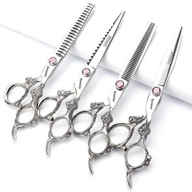 Sharonds Hair Scissors 6" 7" 8" 8" 8" 9" Cool Black Hairdressing Scissors Stainless Steel Barber Tool (7 inch, 4 Pack)