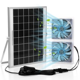 Glooglitter 1 Set Solar Fan for Greenhouse, 10 W Solar Panel Fan Kit with Bracket Waterproof Solar Exhaust Fan Solar Dual Fan for Intake or Exhaust Air for Attic, Shed, Barn, Chicken Coop, Dog House