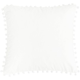 PiccoCasa Velvet Pillow Covers, 1PCS Pom Pom Christmas Throw Pillow Cover, Square Solid Soft Cushion Covers for Sofa Couch Bedroom Car Snow White 16inx16in