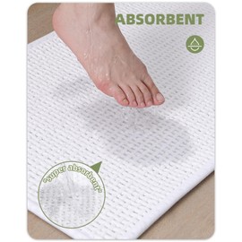 Color&Geometry Standard Sized Bathroom Rugs Upgraded Denser Chenille Pile- 17"x29.5" Non Slip Absorbent White Bath Mats for Bathroom Thin Fit Under Door, Washable Quick Dry