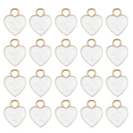 uxcell 40 Pcs Heart Charm, Gold Plated Charm for DIY Mobile Phone Accessories Keychain Crafting, 12x10mm, White