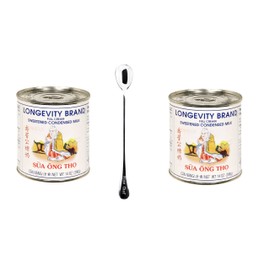 Longevity Sweetened Condensed Milk (Full Cream, Pack 2) Plus One NineChef Long Handle Spoon