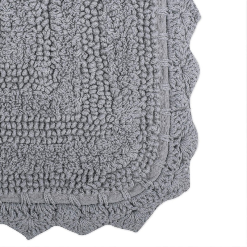 DII Crochet Collection Reversible Bath Mat, Square, 24x24, Gray