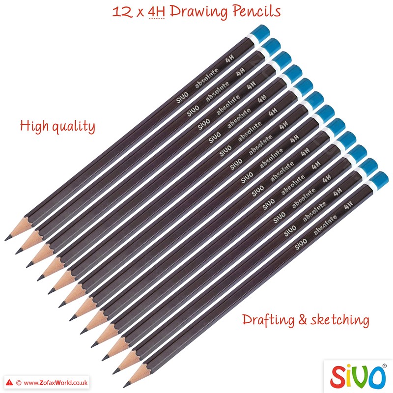 SIVO Artist Graded Drawing Pencils Combo Pack (12 x 4H