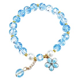 CINSKYING Healing Crystal Beaded Bracelet with Five Leaf Clover Charm (C3)