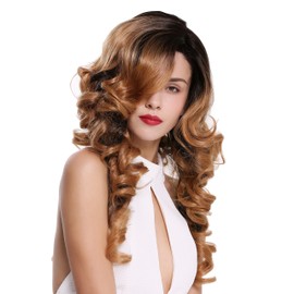 WIG ME UP - DW-2163-LF-B-27CYS2 Quality women's wig lady lace front partial monofilament long curls ombre black copper 23,6 inches