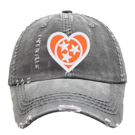 Women's Tennessee Tristar Heart Shaped Flag Hat, Baseball or High Ponytail, Choose Design Size, Embroidered TN Gift Clothing Cute Gift Present, Housewarming College Friend Sister Wife Mom