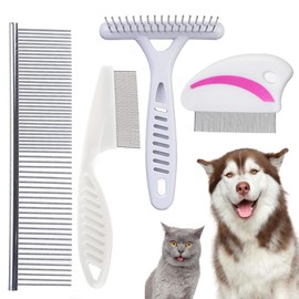 Cdycam Tear Stain Remover Combs, Professional Pet Stainless Steel Grooming Brush, Undercoat Rake and Flea Dog Cat Combs, Effectively Clean Mucus and Stains (4 Packs)