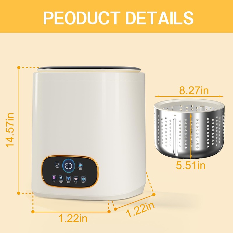 Portable Fully Automatic Washing Machine, 9L Compact Underwear Mini Washer