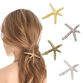 Seashell Hair Clips for Women Girls Starfish Hair Clip Mermaid Hair Accessories for Women Sea Shell Star Ariel Hair Clips Starfish Headpiece Mermaid Hair Clip Costume 4Pcs