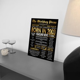 Stuff4 Gold 22nd Birthday Poster Unframed - Golden Born In 2003 Newspaper - Happy 22 Birthday for Men Women Retro Vintage Gifts Back In 2003, 8x10 Inch Bday Party Decor Decoration
