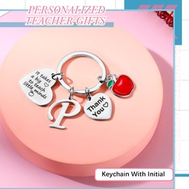 MTLEE 2 Pcs Valentine Teacher Appreciation Gift Women Teacher Kit Gift Teacher Makeup Pouch Cosmetic Bag Thank You Keychain(P Shape)