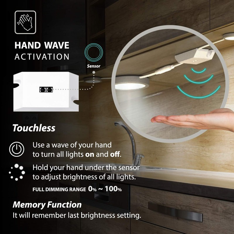 EShine Under Cabinet Puck Lights with Hand Wave Sensor –