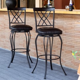 Homy Casa Set of 2 Camping Stools, with Faux Leather Upholstery Decorative Iron Backrest - 30 Inch Height Swivel Counter stools for Kitchen Island Dining Room