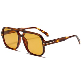 CIKJUK Retro 70s Sunglasses Womens Mens 70s Tinted Orange Lens Sun Glasses Ladies Pilot Oversized Vintage Shades for UV400 Protection-Leopard/Yellow