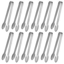 Mini Tongs,12 Pcs Silicone Small Tongs neheewin 5 Inch Serving Tongs, Small Kids Tongs for Serving Food, Cooking,Appetizers,Ice Cube, fruits, Sugar (12 Pack(Sliver))
