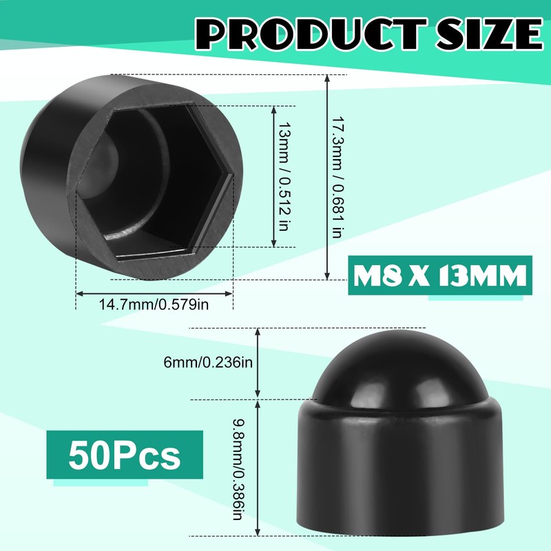 Pack of 50 Hexagonal Protective Caps, M8 x 13 mm,