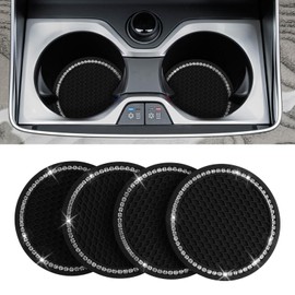 4 Pack Bling Car Coasters Universal Cup Holder Insert With Crystal Rhinestone 2.75 Inch Anti Slip Coasters Vehicle Interior Accessories for Girls, Women, Black