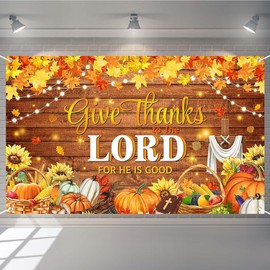 Joliaco Thanksgiving Christian Banner Give Thanks to The Lord Religious Photography Background Autumn Pumpkins Harvest Thanksgiving Party Decorations Photo Booth Props (6x3.6ft)