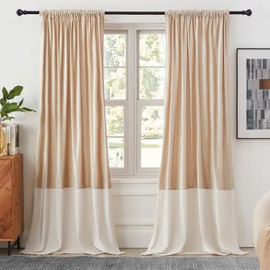 Velvet Curtains 90 inches Long for Living Room Champagne Ivory,2 Panels Blackout Curtains Modern Color Block Back Tab Rod Pocket Soundproof Drapes for Bedroom Window Decor