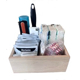 With You in Mind, inc - Restroom Amenity Basket - Men/Micro - 25 or less guests (Unfinished Wooden Box)