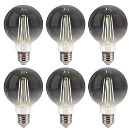 FLSNT 6 Pack G25 LED Globe Edison Bulbs, 5000K Daylight Decorative Light Bulbs, CRI82+ Dimmable, 40W Equivalent, 300LM, E26 Base, Smoky Grey Glass, UL Listed