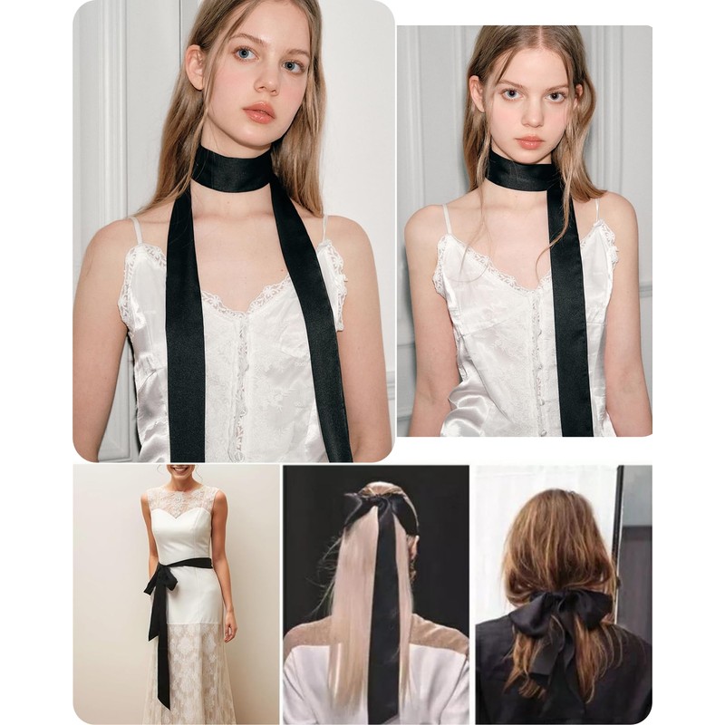 GUZOSJO Solid Color Long Neckerchief Pure Skinny Scarf Necktie Handbag