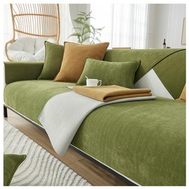 NUODWELL Herringbone Chenille Sofa Cover 1/2/3/4 Seater, Furniture Protector Couch Cover Universal Non-Slip L Shape Couch Cover Quilted Corner Slipcovers for Living Room (Green, 90 * 180cm)