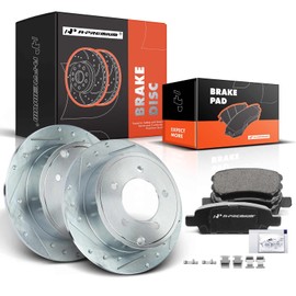 A-Premium 10.31 in (262mm) Rear Drilled and Slotted Disc Brake Rotors + Ceramic Pads Kit Compatible with Mitsubishi, Jeep, Chrysler & Dodge Models - Lancer, Compass, Patriot, 200, Sebring, 6-PC Set