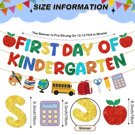 Fulmoon First Day of Kindergarten Banner Glitter Back to School