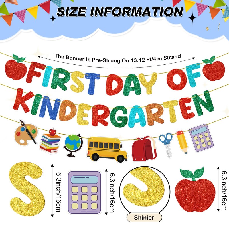 Fulmoon First Day of Kindergarten Banner Glitter Back to School