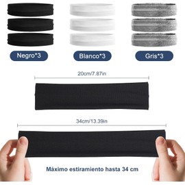 Genérico Diademas Deportivas para Mujer y Hombre: 9 Piezas Banda para el Cabello Ancha y Elástica, Cinta para el Cabello Absorbente de Sudor, Bandas para la Cabeza para Yoga Running Fitness Gimnasio