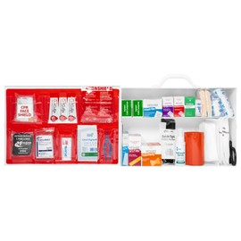 MFASCO 2 Shelf First Aid Cabinet - ANSI/OSHA Class B Type I & II - Medi First Brand Bandages - Carry or Wall Mount - Easy Restock & Refill - - White Enamel Finish - 226 Pcs - 16"x11"x4 7/8"