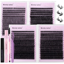 Wendy Lash Clusters Kit Packs: 1078Pcs Eyelash Clusters for DIY Lash Extensions Kit, D Curl, 10-18mm Mixed Individual Eyelashes,Cat Eye, Soft, Volume, Fluffy,Bulk Pack(40D/60D/60D/80D)